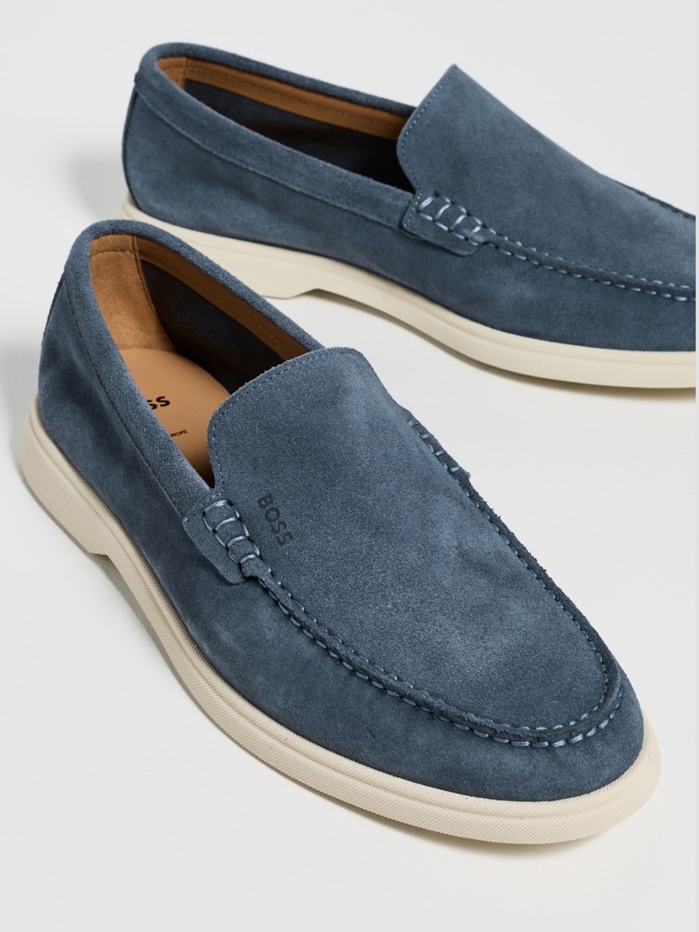 BOSS Men's Blue Suede Slip-On Loafers